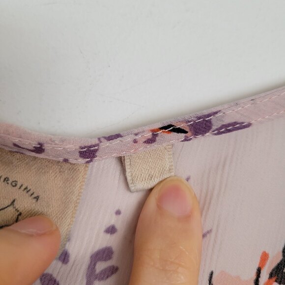 Anthropologie Vanessa Virginia Pink Floral Garden Pop Hankerchief Top Sz Medium - Picture 5 of 14